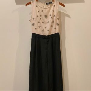 AKIRA Cream and Black Beaded Jumpsuit